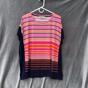 MICHAEL KORS Women's Striped Boxy  Flutter-Sleeve Top Multi Stripe  Size XL
